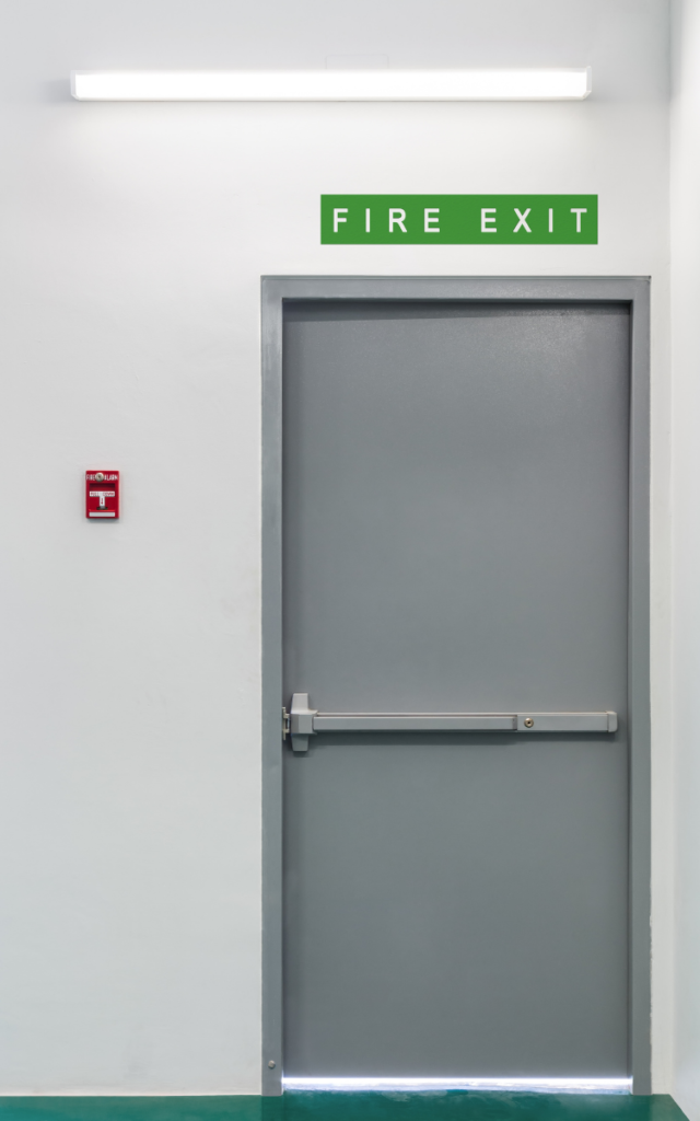 Image of a steel fire exit door. Steel Fire Exit Doors by Welsh Steel Doors.
